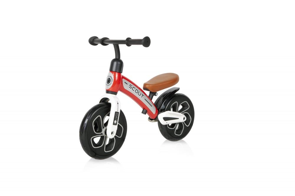Bicicleta copii fara pedale Lorelli Scout Red, de echilibru, roti din spuma EVA, scaun reglabil pe inaltime de la 30 cm pana la 33 cm, varsta 2-4 ani, maxim 25 de kg, ghidon reglabil in inaltime de la 49 cm pana la 51.5 cm