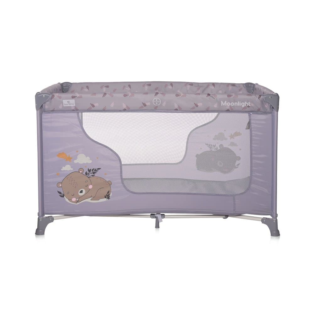 Patut pliabil pentru copii Lorelli Moonlight Grey Dream, deschidere laterala cu fermoar, geanta de transport