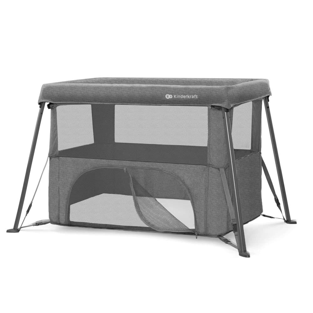 Patut pliabil Kinderkraft Cami Grey cu doua nivele si rucsac de calatorie