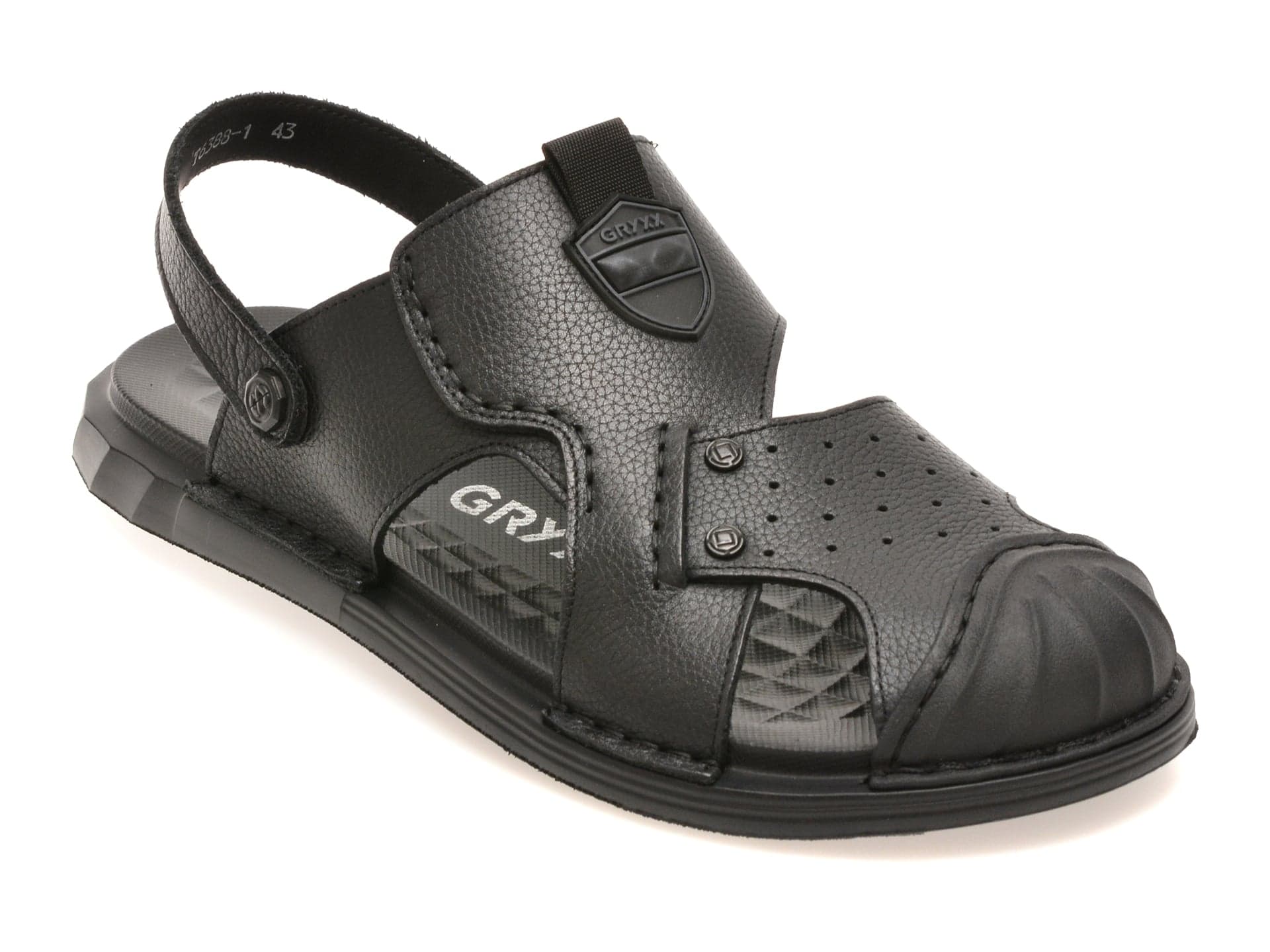 Sandale GRYXX negre, T6388, din piele naturala