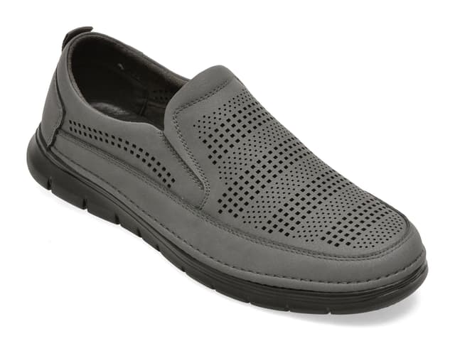 Pantofi BITE THE BULLET gri, Q159, din piele naturala