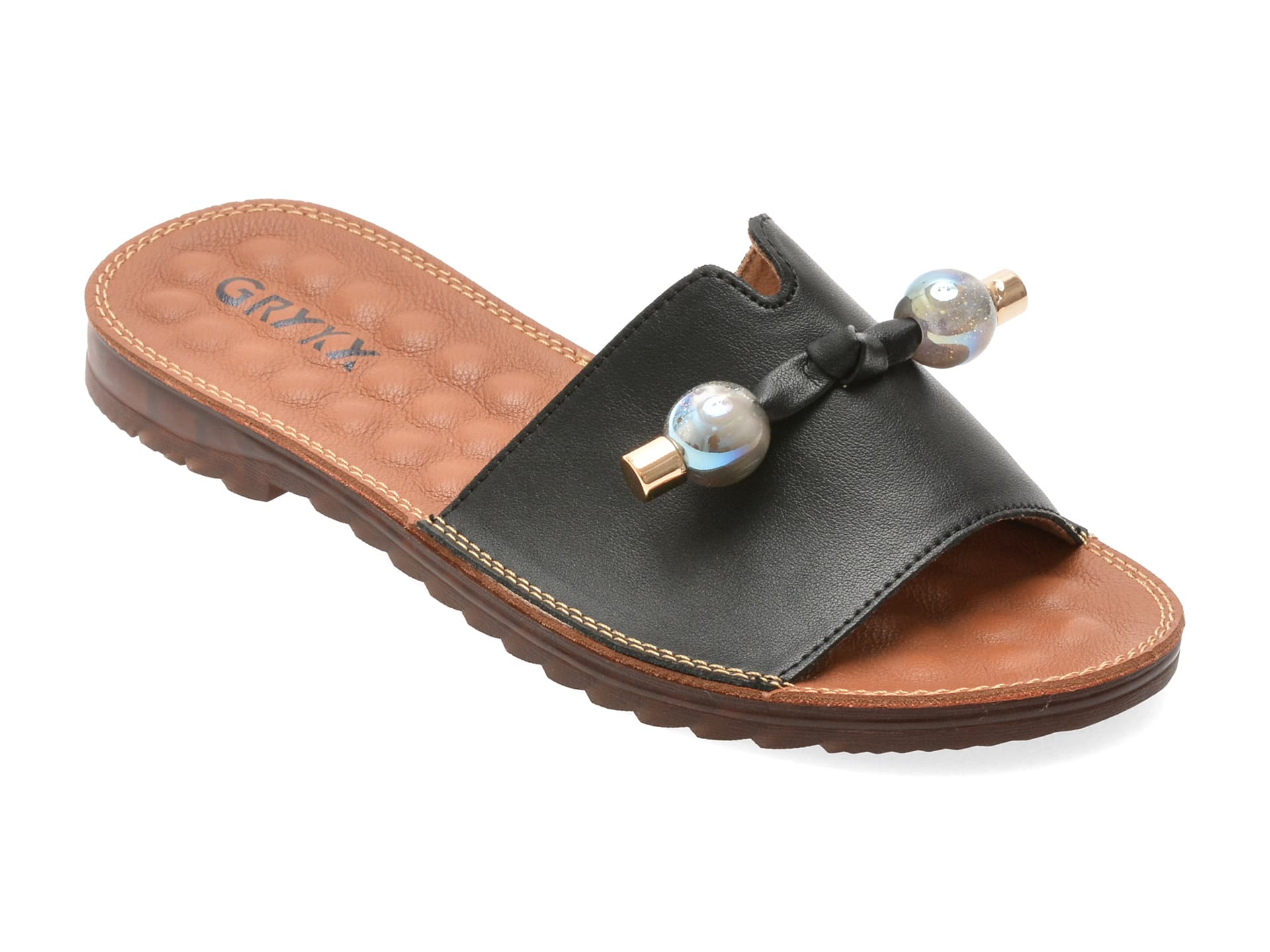 Papuci GRYXX negri, 70448, din piele naturala
