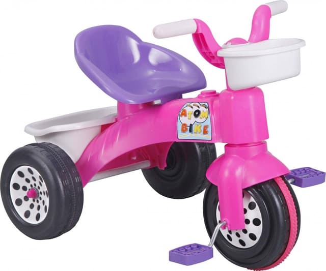 Tricicleta pentru copii Pilsan Atom Bike Pink cu cosulet depozitare si greutate maxima suportata 35 kg