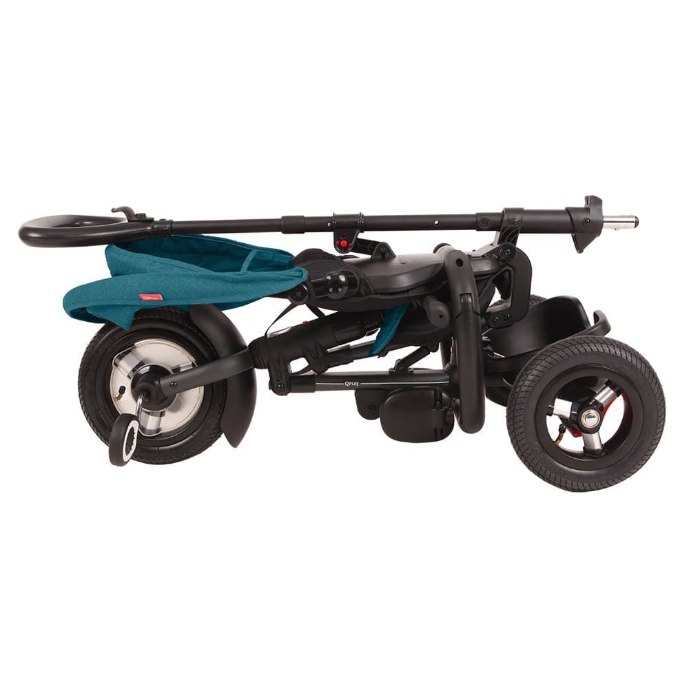 Tricicleta pentru copii Qplay Rito Rubber Albastru Deschis cu roti din cauciuc, pliabila, maner telescopic, sistem roata libera si greutate maxim suportata 25 kg