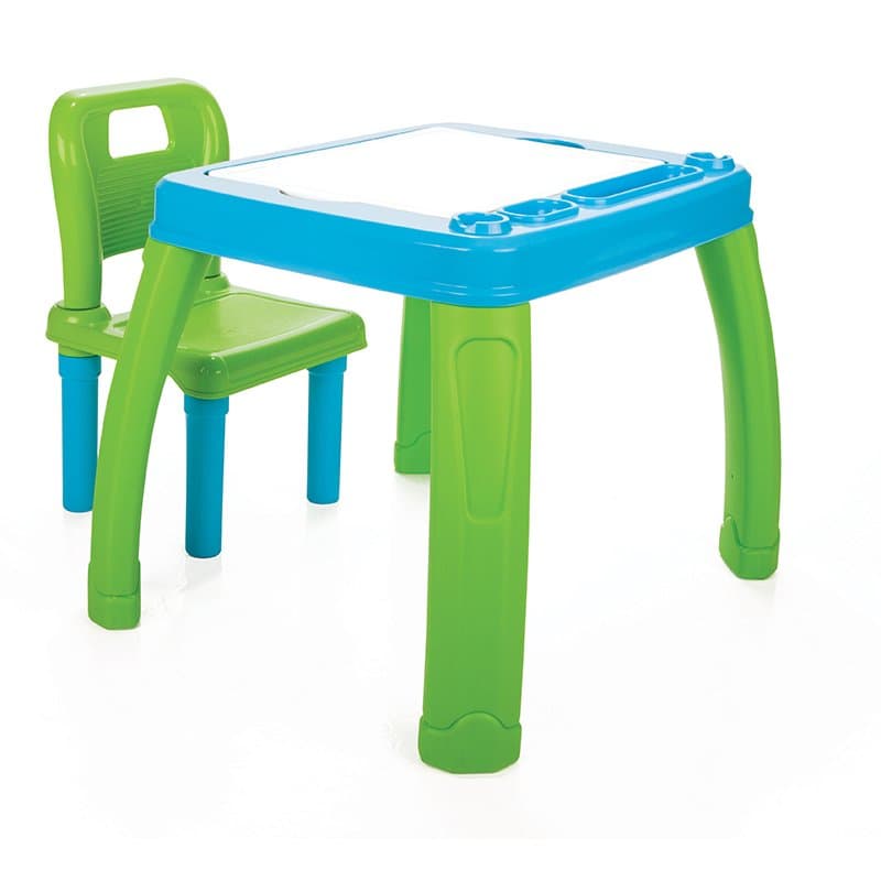 Set Masuta si scaunel de studiu pentru copii Pilsan Study Table Albastru,colturi rotunjite,spatar confortabil,masuta cu spatiu de depozitare si compartiment pentru pahar,culori si accesorii