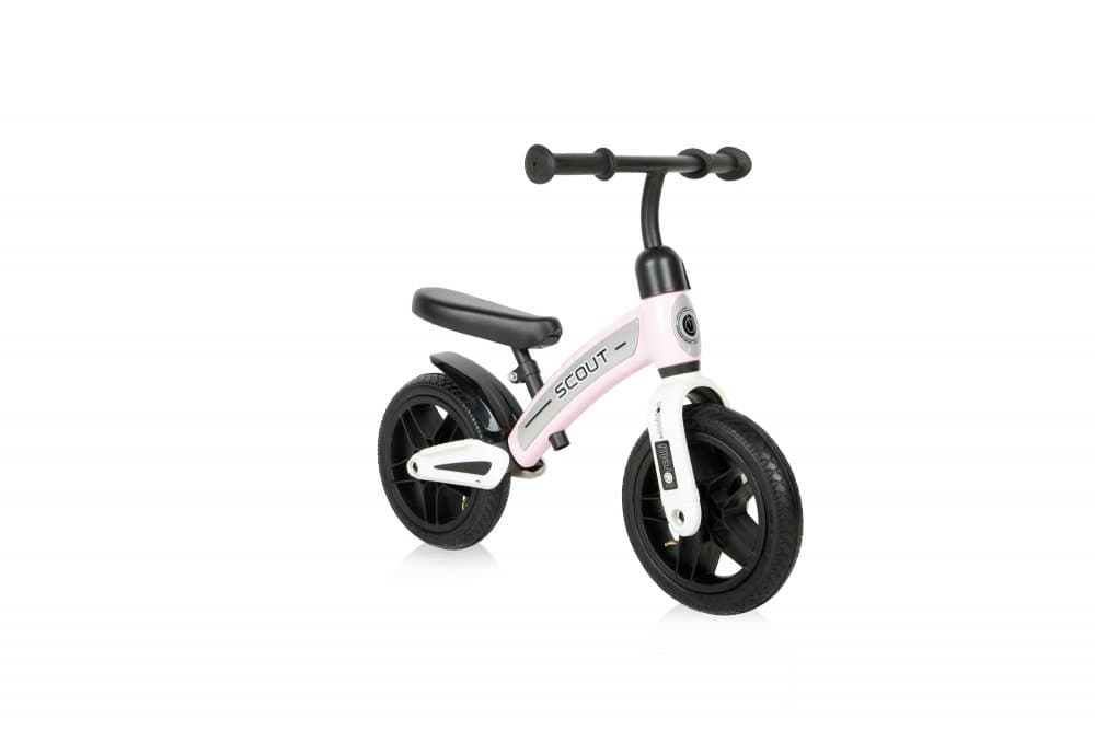 Bicicleta copii fara pedale Scout Air Pink de echilibru 10 inch, varsta 2-4 ani, roti cu camera si cauciuc, scaun reglabil pe inaltime de la 30 cm pana la 33 cm, maxim 25 de kg, ghidon reglabil in inaltime 49-51,5 cm