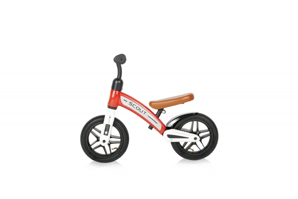 Bicicleta copii fara pedale Scout Air Red de echilibru 10 inch, varsta 2-4 ani, roti cu camera si cauciuc, scaun reglabil pe inaltime de la 30 cm pana la 33 cm, maxim 25 de kg, ghidon reglabil in inaltime 49-51,5 cm