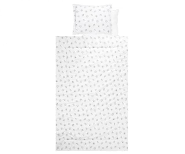 Set lenjerie pat 4 piese bumbac ranforce Abstract Leaves Grey Beige