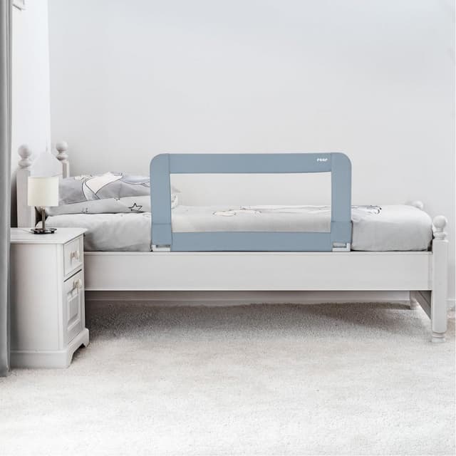 Bariera de protectie anticadere pat copii, lungime 100 cm, albastru-gri, Reer Sleepn Keep