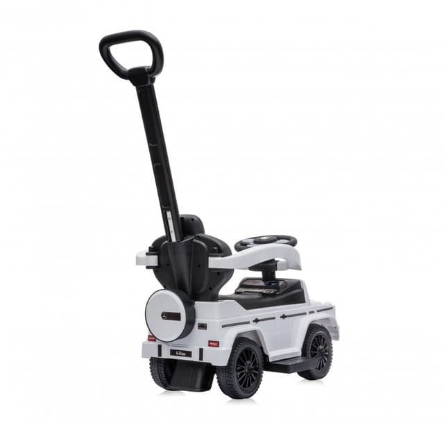 Masinuta copii de impins Lorelli Mercedes-Benz G350D White cu maner parental, suport pentru picioare, spatiu depozitare jucarii, protectie impotriva rasturnarii, inaltime de la sol la sezut 26 cm