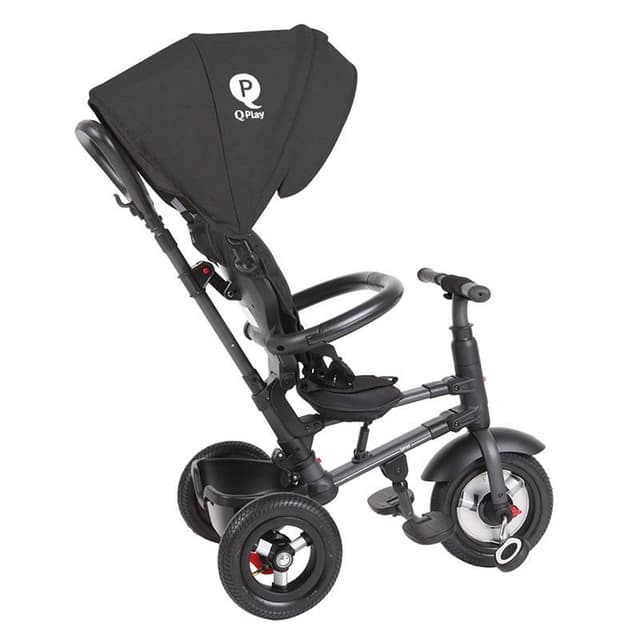 Tricicleta pentru copii Qplay Rito Rubber Negru cu roti din cauciuc, pliabila, maner telescopic, sistem roata libera si greutate maxim suportata 25 kg