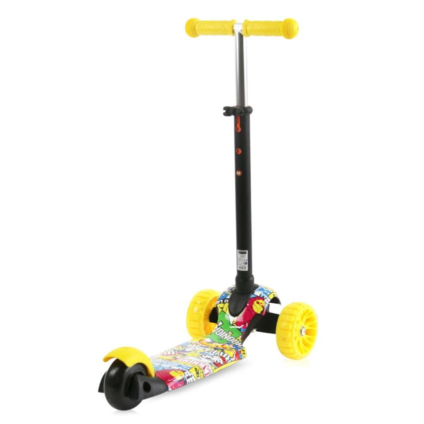 Trotineta pentru copii Draxter Graffiti Smile ghidon reglabil, roti din silicon cu Led, greutate admisa 20 kg, 3 ani+