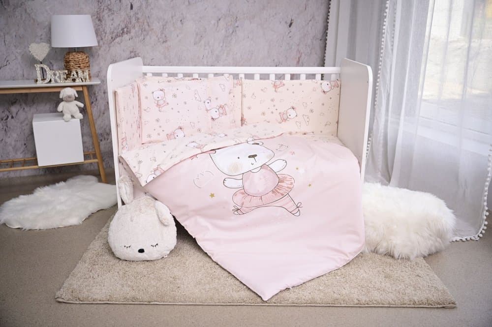 Set lenjerie pat Smile bumbac ranforce Pink Ballerina Bear 60 x 120 cm