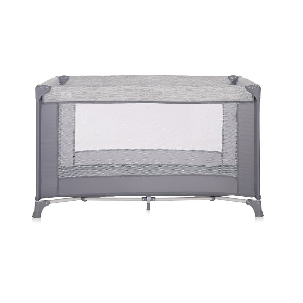 Patut Torino 1 nivel Grey Striped Elements pliabil, usa laterala cu fermoar, roti cu sistem de blocare, saltea si geanta de transport incluse