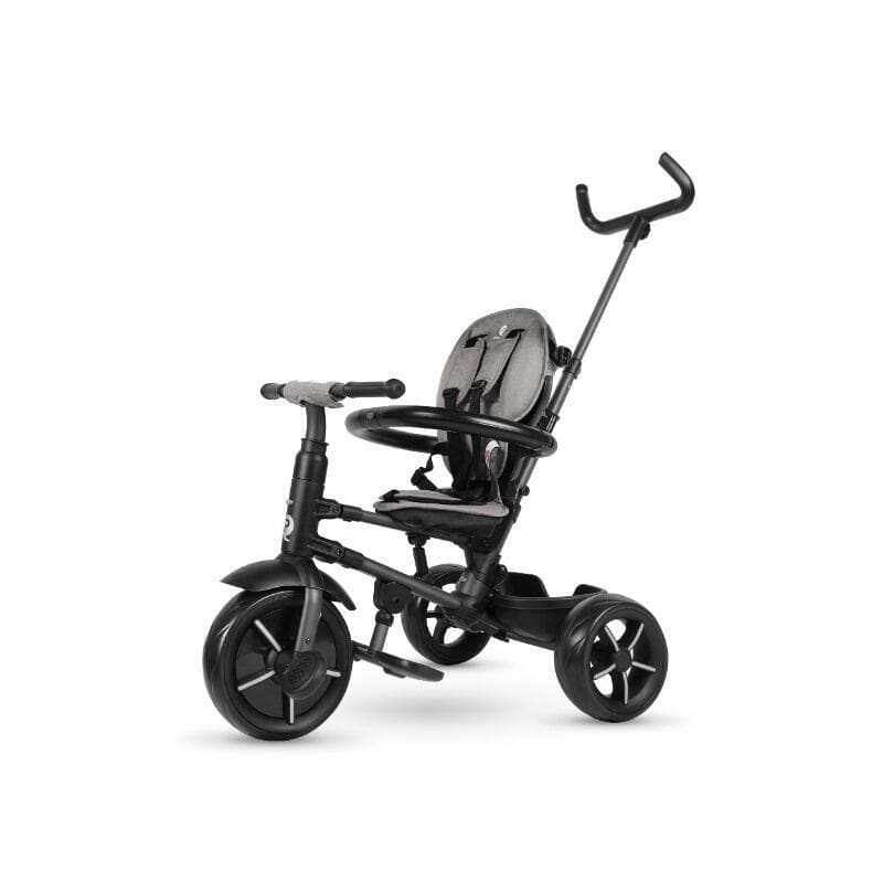 Tricicleta pentru copii Qplay Rito Star Gri pliabila, cu maner cu control al directiei, spatar matlasat ajustabil in 2 pozitii, de la 10 luni, roti din spuma Eva, frana dubla si copertina XXL cu protectie UV50