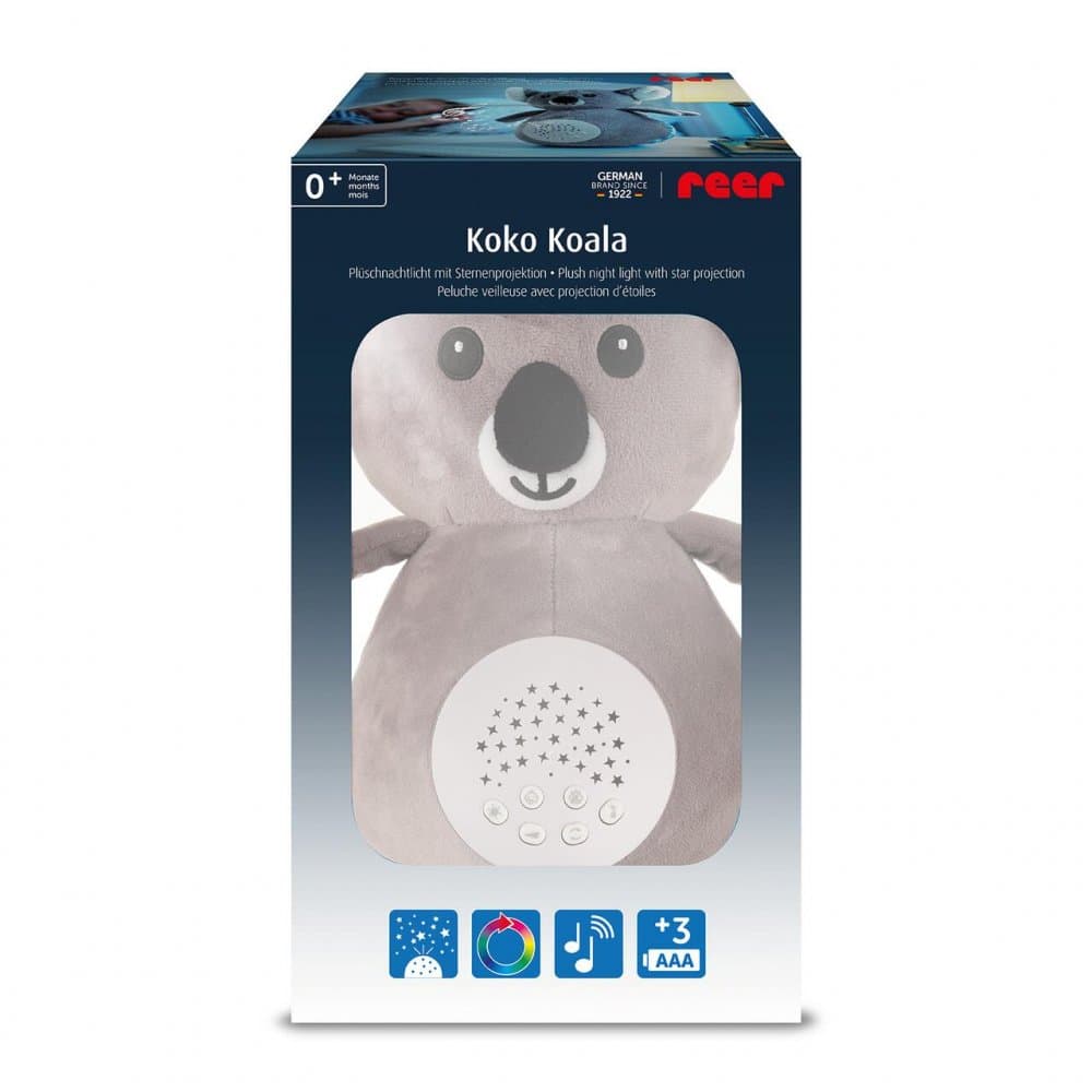 Jucarie din plus Reer Koko Koala lampa de veghe si proiector de stele cu muzica