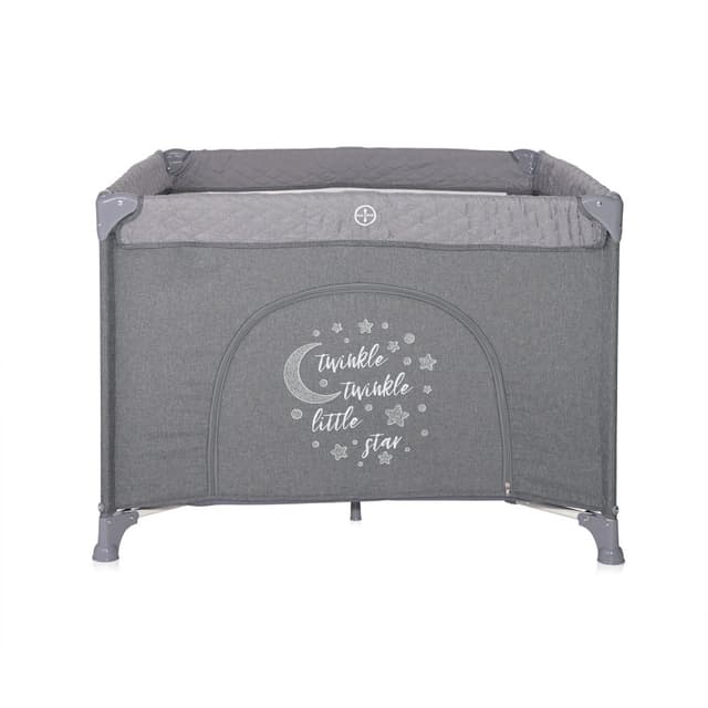 Tarc de joaca pentru copii Lorello Sunny Playground Cool Grey Star deschidere laterala cu fermoar, geanta de transport