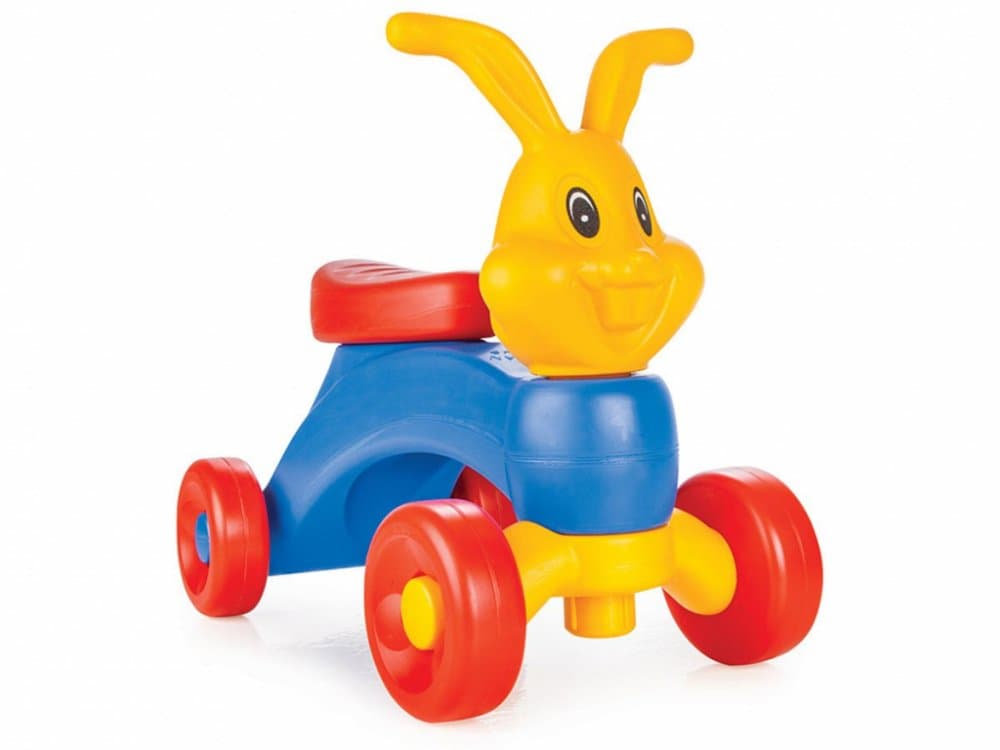 Vehicul ride on fara pedale pentru copii Pilsan Bunny Friends Blue din plastic durabil,piese demontabile,manere tip urechiuse,roti din plastic rezistent,de la 3 ani,greutate admisa 35kg,in geanta