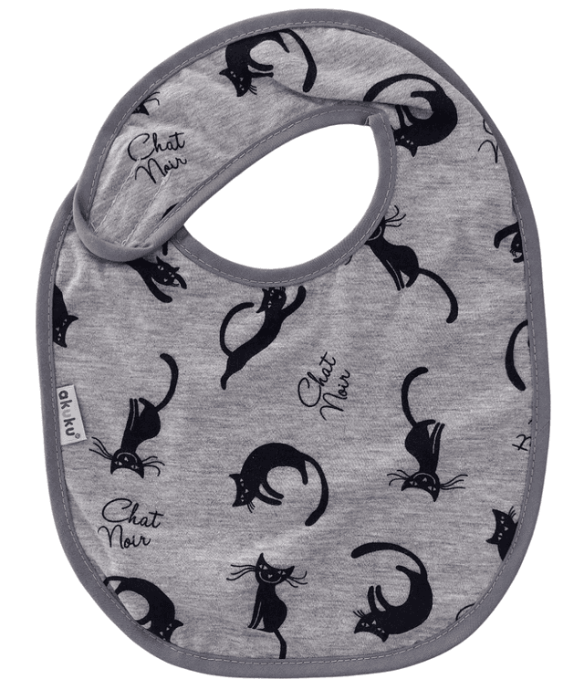 Baveta impermeabila din bumbac cu inchidere velcro 23x20cm Akuku Grey Cats