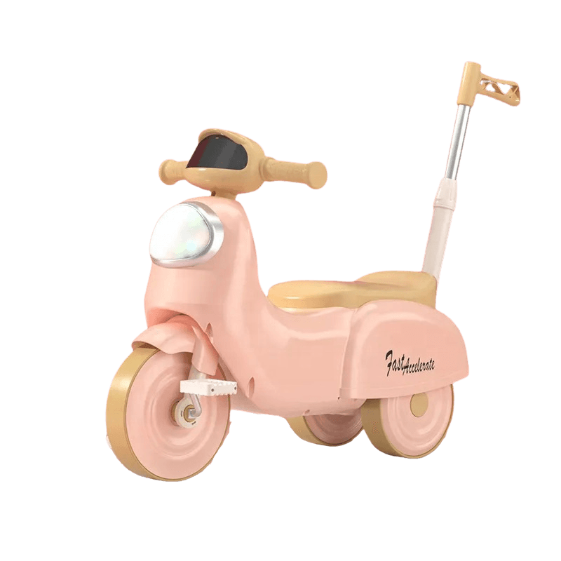 Motocicleta cu pedale pentru copii Nichiduta 3in1 Fast Pink cu maner parental detasabil,far cu lumina LED,muzica,spatiu de depozitare,structura stabila,sistem antirasturnare,roti rezistente,unghi de viraj limitat