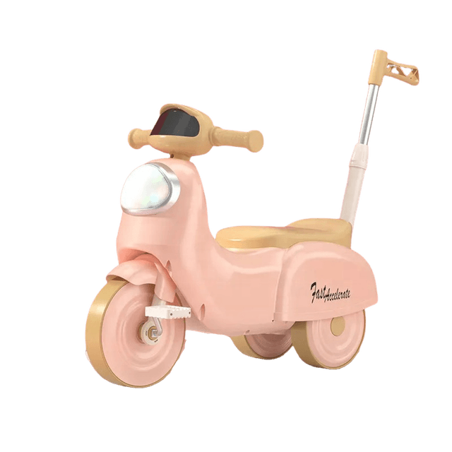 Motocicleta cu pedale pentru copii Nichiduta 3in1 Fast Pink cu maner parental detasabil,far cu lumina LED,muzica,spatiu de depozitare,structura stabila,sistem antirasturnare,roti rezistente,unghi de viraj limitat