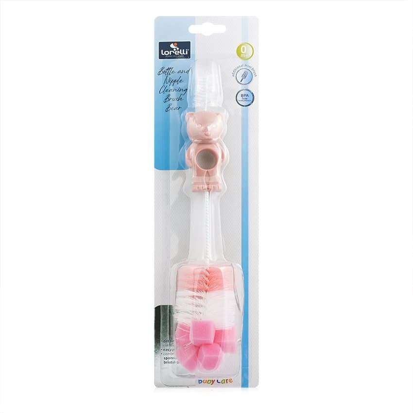 Perie de curatat biberoane, tetine si cani Bear Blush Pink