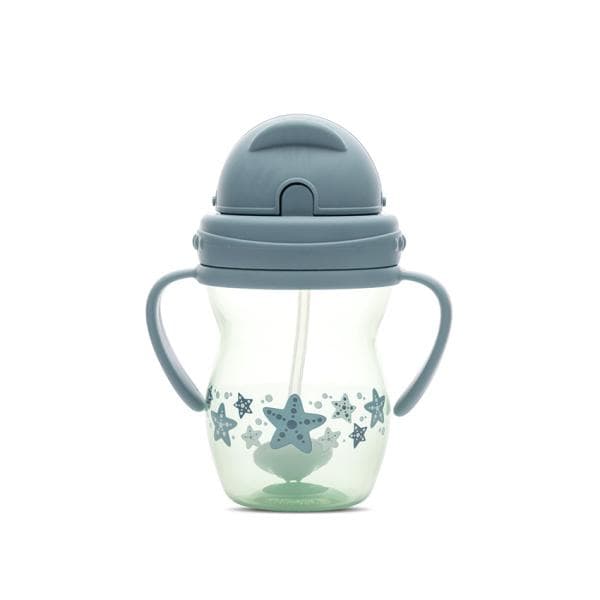 Cana cu manere si pai, anti-varsare, potrivita pentru calatorii, 12 luni+, 275 ml, Blue Green