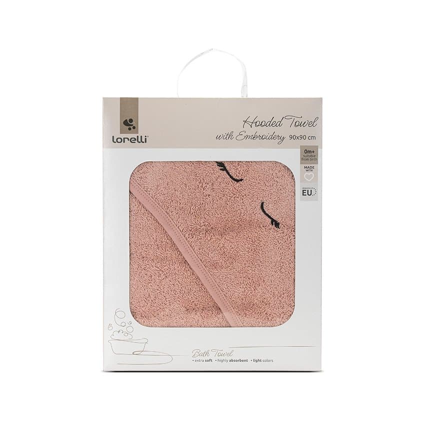 Prosop de baie cu gluga si broderie 90 x 90 cm din bumbac 0 luni+ Smoke Rose