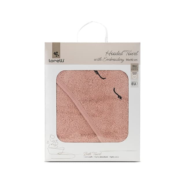 Prosop de baie cu gluga si broderie 90 x 90 cm din bumbac 0 luni+ Smoke Rose