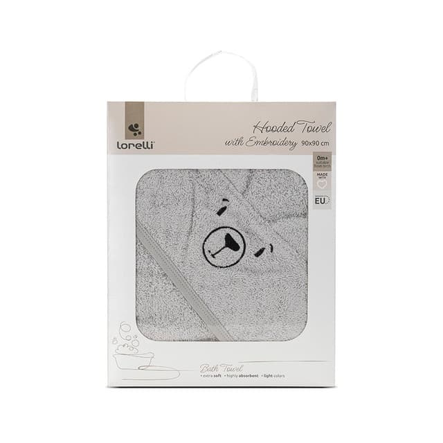 Prosop de baie cu gluga si broderie 90 x 90 cm din bumbac 0 luni+ Soft Grey