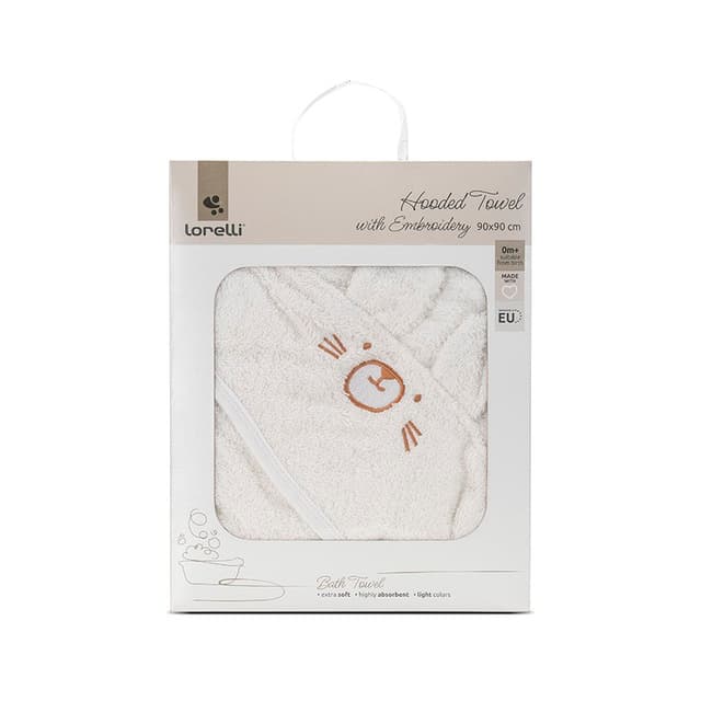 Prosop de baie cu gluga si broderie 90 x 90 cm din bumbac 0 luni+ White