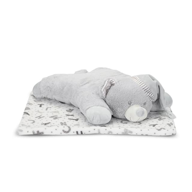 Set 2 piese, paturica moale 90 x 75 cm, pernuta in forma de ursulet 45 x 30 cm Poffy Grey 0 luni+