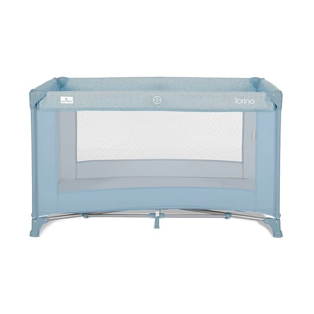 Patut pliabil pentru copii Lorelli Torino Blue cu saltea inclusa si usa laterala cu fermoar
