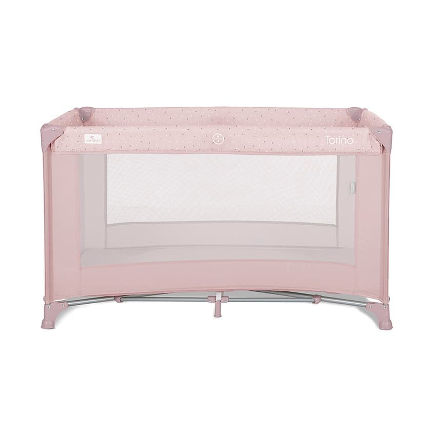 Patut pliabil pentru copii Lorelli Torino Pink cu saltea inclusa si usa laterala cu fermoar
