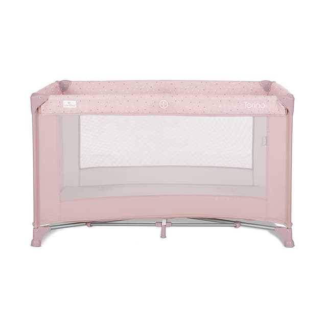 Patut pliabil pentru copii Lorelli Torino Pink cu saltea inclusa si usa laterala cu fermoar