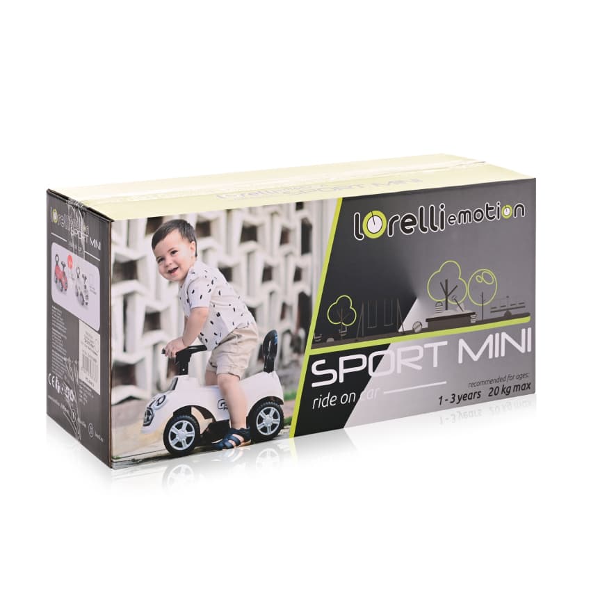 Masinuta pentru copii Lorelli Mini Blue, fara pedale, spatar cu functie de impingere, protectie impotriva rasturnarii, functii muzicale, lumini, inaltime de la sol la sezut 20 cm