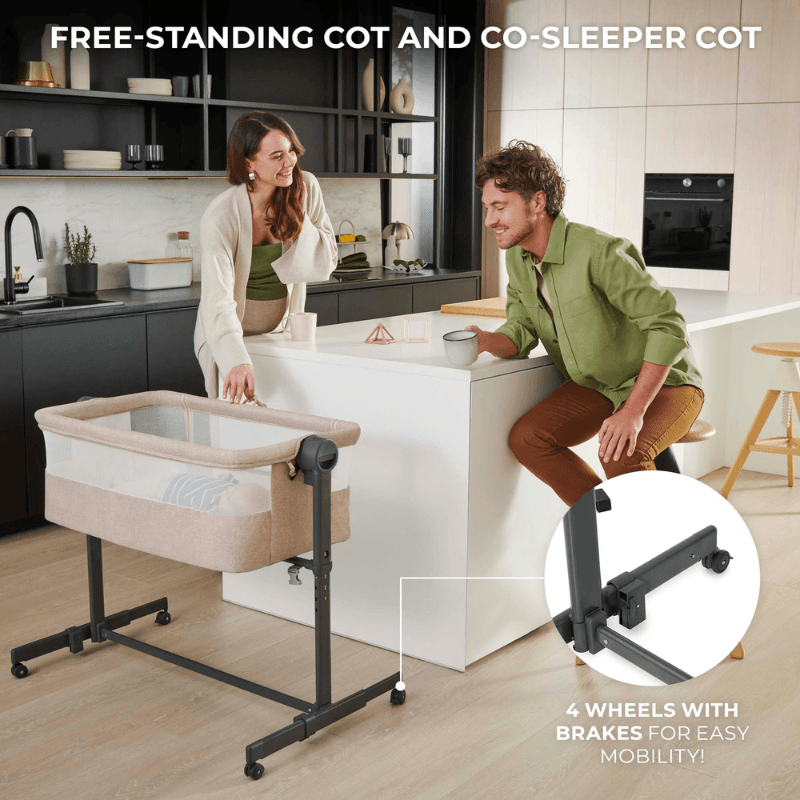 Patut co-sleeper KinderKraft Nestee Up 2 Light Grey, inclinare reglabila a saltelei, inaltime reglabila